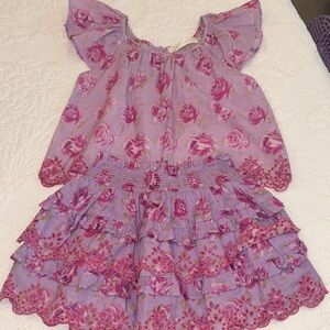 LoveShackFancy Pink Floral Skirt & Shirt Set